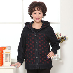 老人服饰奶奶装纯棉短款风衣中老年女装秋装外套连帽牛仔上衣_服饰鞋包/